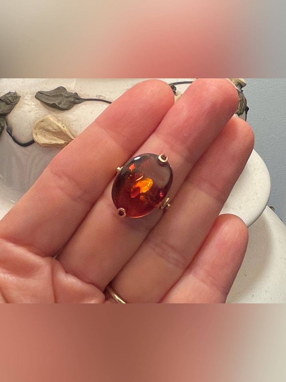 Antic Baltic Amber Rose Gold Ring, 6.5